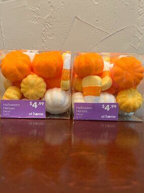 NWT At Home Halloween Heroes 48 Pc Mini Pumpkins Candy Corn Decor Glitter Fall
